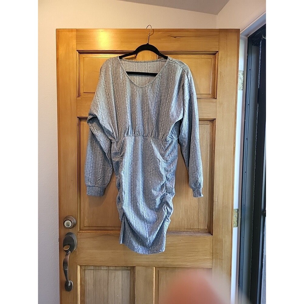 Cupshe Rushed V Neck Grey Mini Dress Size Medium NWOT